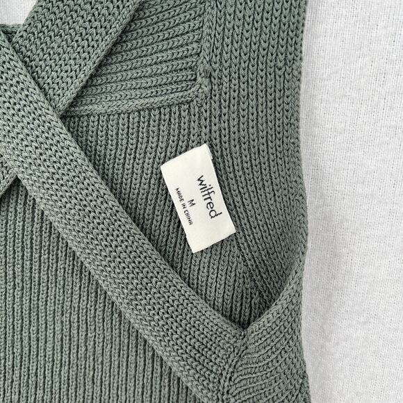 ARITZIA WILFRED Cayenne Crop Ribbed Knit Halter Top Womens M Green Tie Open Back - Picture 11 of 15